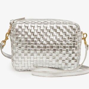 Woven Metallic Crossbody Bag in Silver